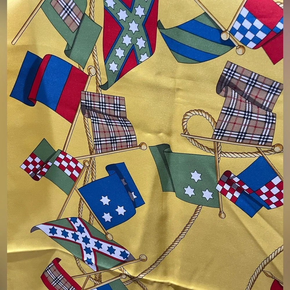 Burberry Rare Nova Check Flag Yellow 100% Silk Scarf - Picture 5 of 6